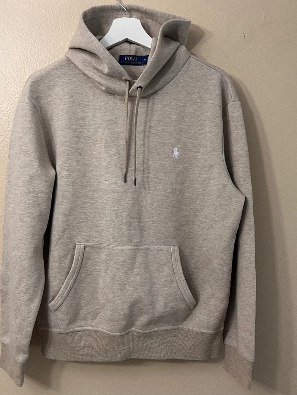 Polo Ralph Lauren Hoodie Men’s Medium M Beige Pullover Fleece Pony Logo Hooded